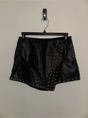 Free People Black Faux Leather Studded Skort